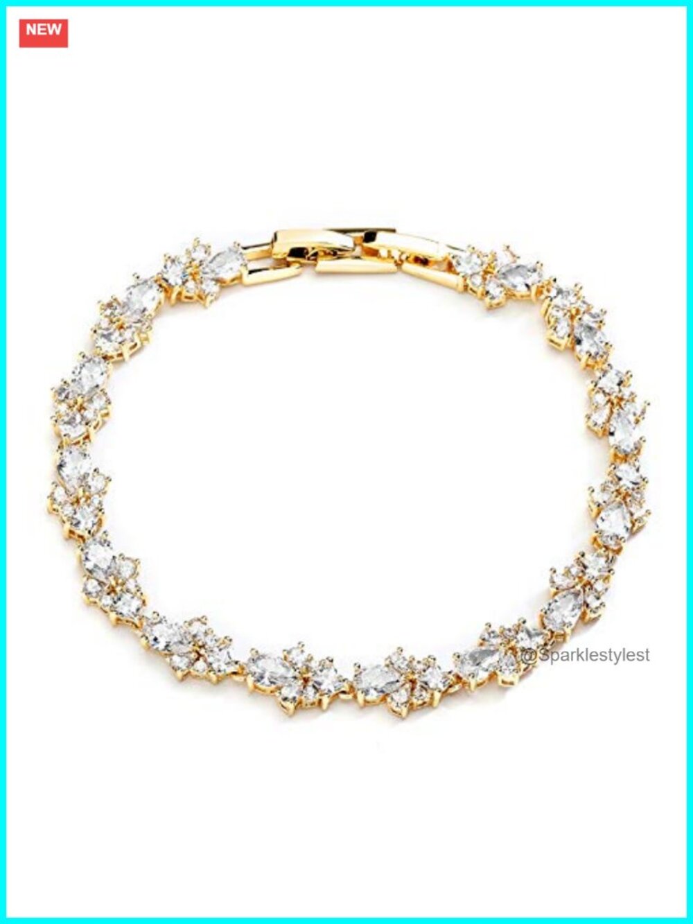 14K Gold Plated CZ Tennis Bracelet 7.25" with Extender - Wedding Bridal Jewelry